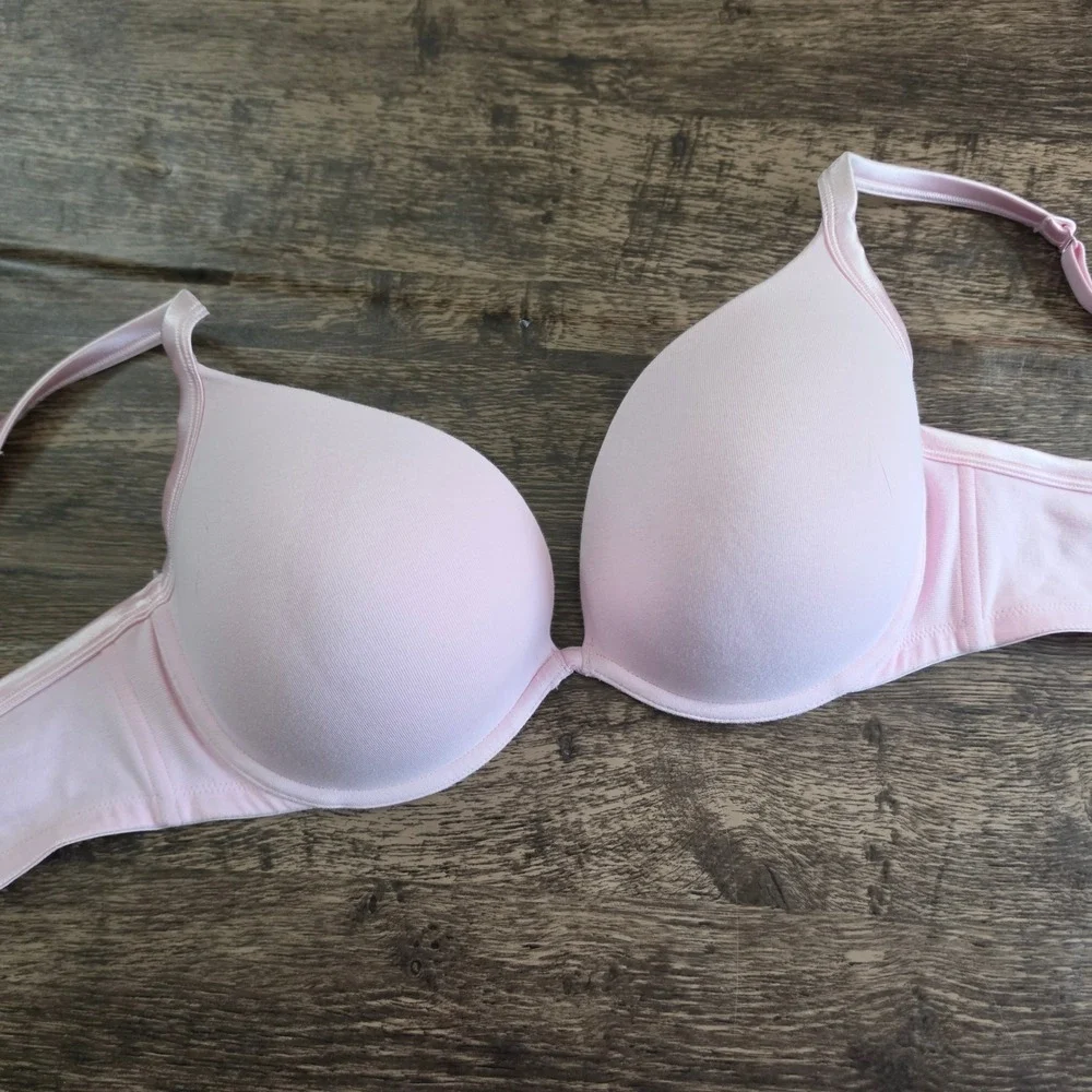 CACIQUE Plunge Bra Womens 42B Pink Cotton Blend Removable Air Inserts Underwire